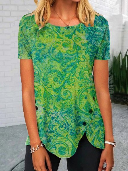 

Shift Short Sleeve Paisley Casual T-shirt, Green, T-Shirts
