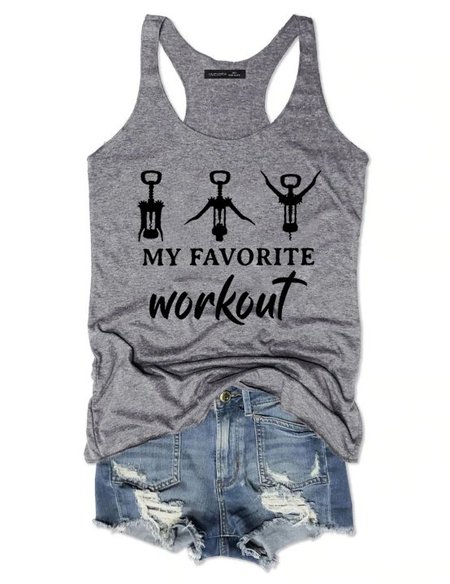 My Favorite Workout Tank Top, Gray, Tank Tops