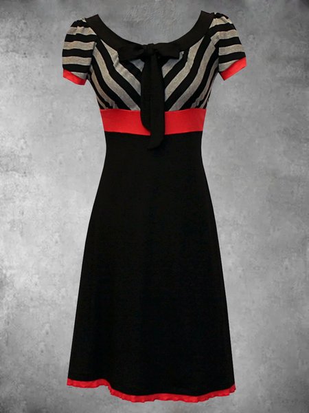 

Midi Abito Casuale di Misto Cotone a Maniche Corte, Nero, Dresses
