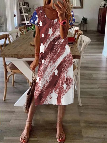 

Vacanza Cotone Maniche Corte Girocollo Abito, Rosso, Dresses