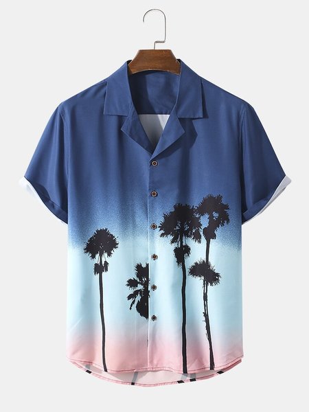 

Men's Shirt Collar Abstract Printed Shirts & Tops, Blue, Short Sleeves Shirts
