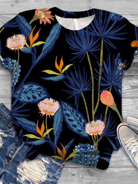 

Floral Printing Women's T-Shirt, Dark blue, T-shirts