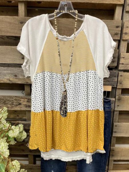 

Casual Printed Cotton-Blend Shirts & Tops, Yellow, T-Shirts