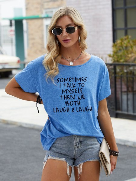 

Sometimes I Talk to Myself Short Sleeve Crew Neck Women Tee, Blue, T-shirts