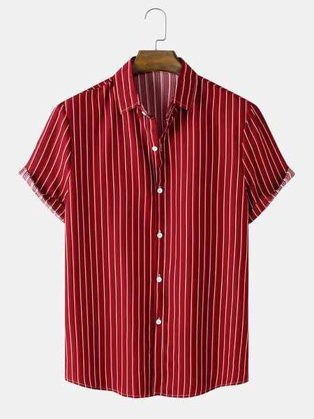 

Mens Vertical Stripe Button Up Plain Casual Cotton Short Sleeve Shirts, Red, Men's Floral shirt