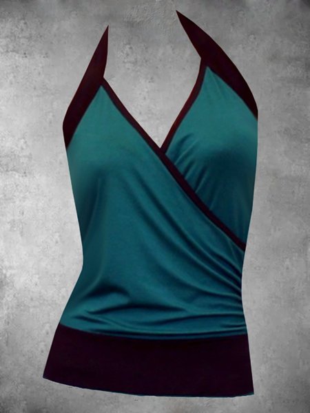 

Casual Sleeveless V Neck Plus Size Tops, Blue, Auto-Clearance