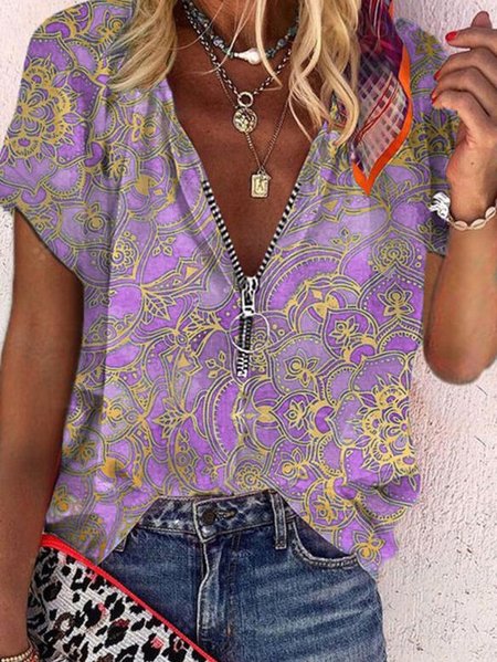 

Dritto Bohemian Maniche Corte Camicie & Top, Viola, Tops