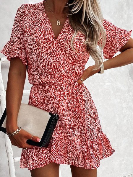

Casual Short Sleeve Women Dress, Red, Mini Dresses