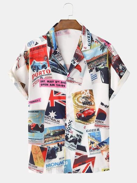 

Men Classical Car Poster Print Short Sleeve Shirts, Color, Men's Floral shirt