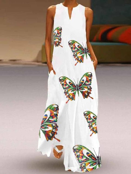 

Scollo a V Farfalla senza maniche Abito, Bianco, Dresses