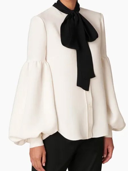 

Solid Elegant Long Sleeve Elegant Top, White, Blouses and Shirts