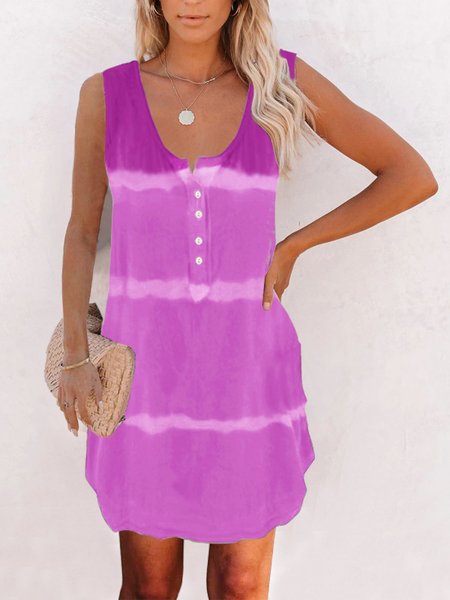 

V Neck Cotton-Blend Casual Dresses, Purple, Mini Dresses