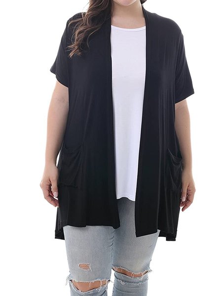 

Women's Plus Size L- Short Sleeve Lightweight Soft Printed Drape Cardigan with Pockets, Black, T-Shirts