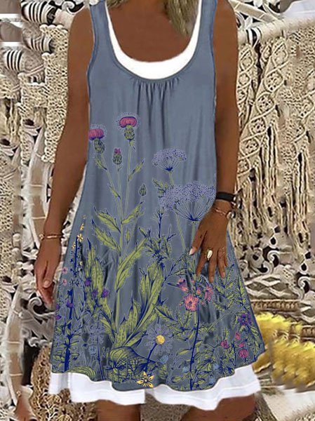 

Abito Stampato senza maniche Girocollo, Grigio, Dresses