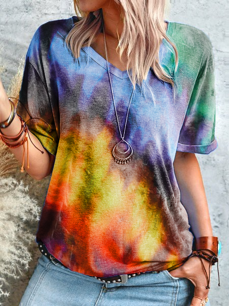 

Casuale Maniche Corte Ombre/Tintura a nodi Camicie & Top, Come immagine, Tops