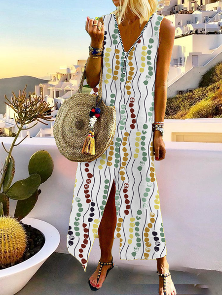 

senza maniche Vintage Abito, Bianco, Dresses