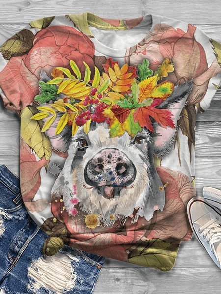 

Pig lovers floral print crew neck T-shirt, White, T-shirts