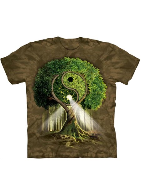 

Yin Yang Tree Crew Neck Cotton-Blend Women Tee, Brown, T-shirts
