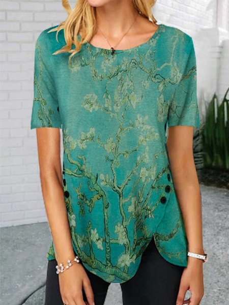 

Stampato Floreale Poliestere Cotone Maniche Corte Top, Come immagine, Blouses & Shirts