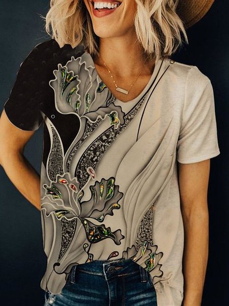 

Dritto Vintage Maniche Corte Top, Albicocca, Blouses & Shirts