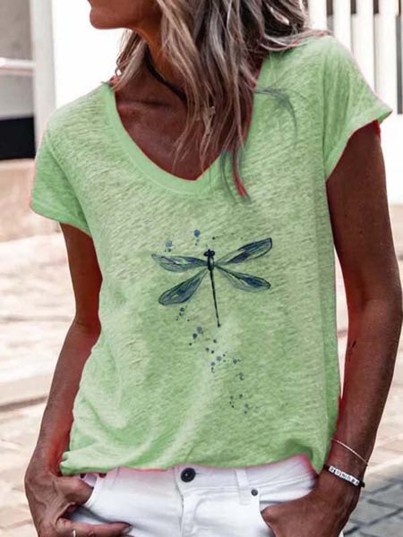 

Stampato Casuale Maniche Corte Misto Cotone Top, Verde, Blouses & Shirts