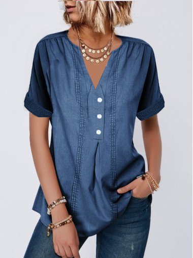 

Camicie & Top Scollo a V Maniche Corte Misto Cotone, Blu, Tops