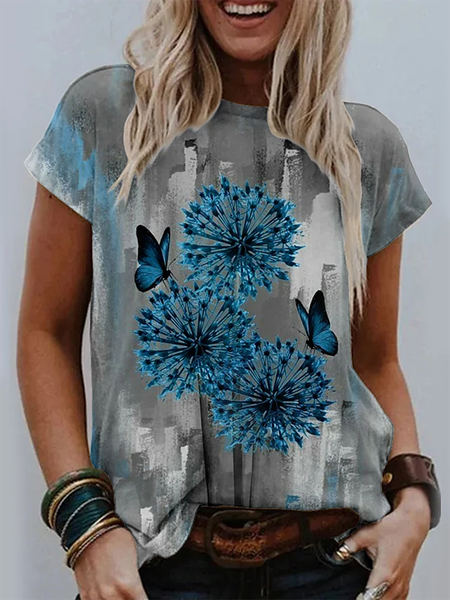 

Stampato Misto Cotone Casuale Girocollo Top, Grigio, Blouses & Shirts