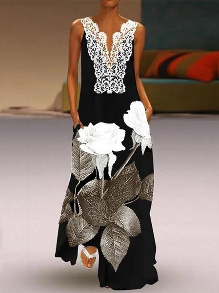 

Casual Sleeveless Plain Shift Weaving Dress, Black, Floral Dresses
