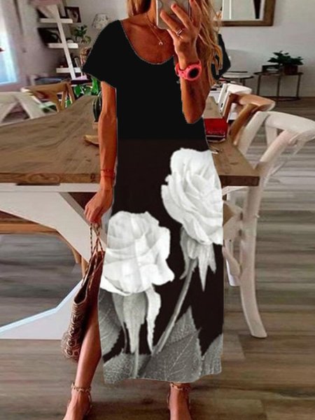 

Casuale Girocollo Maniche Corte Abito, Nero, Dresses