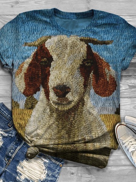 

Sheep Short Sleeve Cotton-Blend Women Tee, Blue, T-shirts