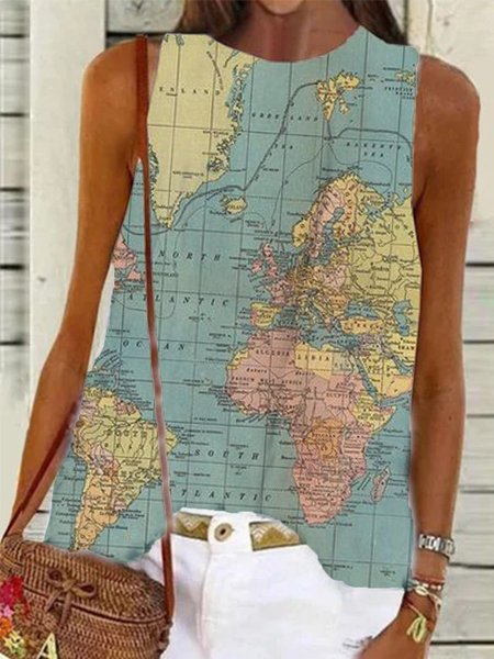 

Sleeveless Vintage Cotton Printed Shirts & Tops, Multicolor, Tops