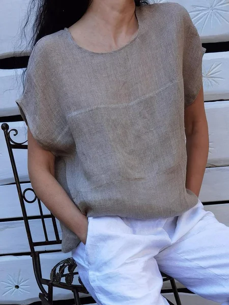

Summer Casual Basic Style Hedging Solid Shift Casual Tops, Brown, Tees & T-shirts