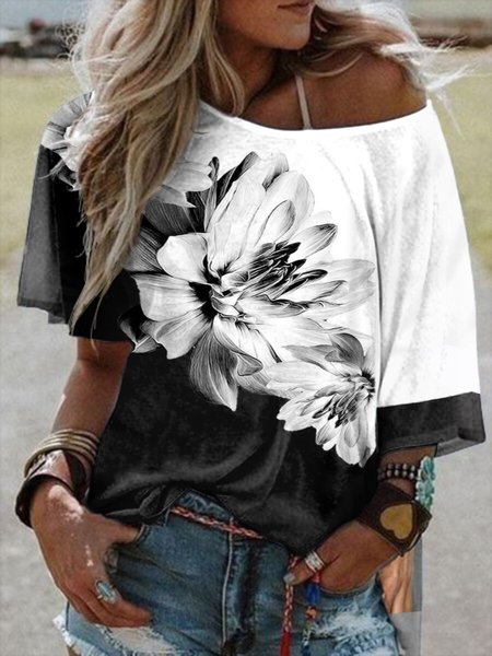

Maniche Corte Spalla Nuda Casuale Camicie & Top, Bianco, Blouses & Shirts