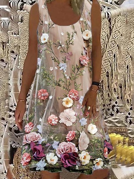 

Abito Vacanza Stampa Floreale Senza Maniche Casuale, Multicolore, Dresses