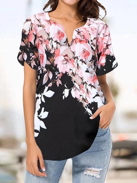 

Elegant Floral Tops, Pink, T-Shirts