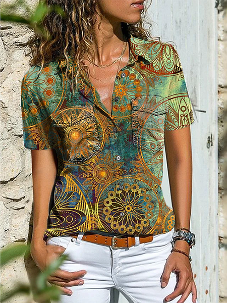 

Stampato Maniche Corte Casuale Misto Cotone Top, Multicolore, Blouses & Shirts