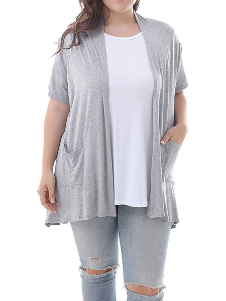 

Women's Plus Size L- Short Sleeve Lightweight Soft Printed Drape Cardigan with Pockets, Gray, T-Shirts