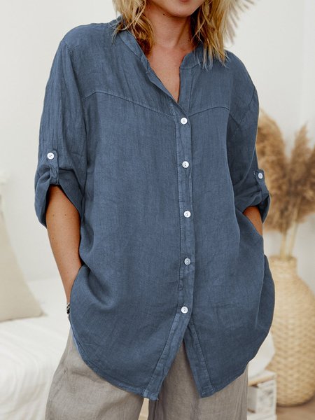 

Di base Estate Tempo libero Dritto Maniche Lunghe Top, Blu intenso, Blouses & Shirts