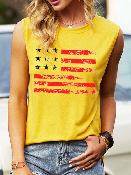 

American Independence Day American Flag Graphic Vest Top, Yellow, Tank Tops