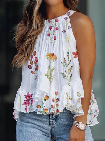 

A-line Panelled All'aperto senza maniche Top, Bianco, Blouses & Shirts
