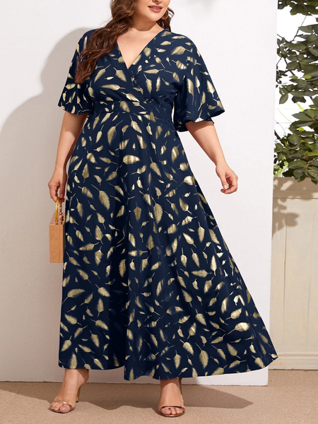 

Abito Elegante Le foglie Scollo a V Cotone, Navy blue, Dresses