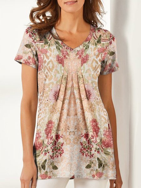 

Girocollo Vacanza Floreale Maniche Corte tuniche, Rosa, Tops