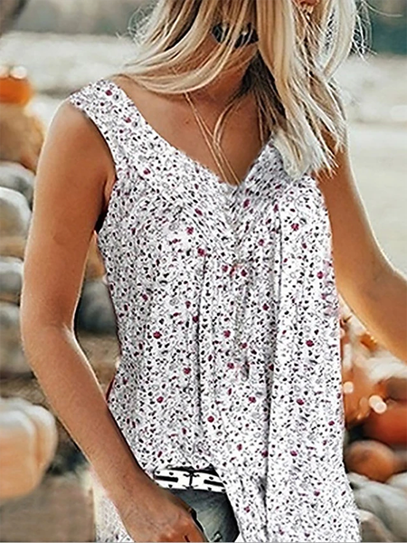 

Scollo a V Stampato senza maniche Top, Bianco, Blouses & Shirts