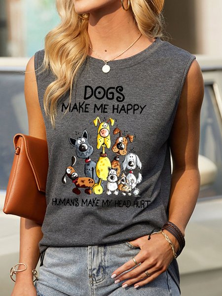 

Dogs Make Me Happy Humans Make My Head Hurt Graphic Vest Top, Deep gray, Tank Top