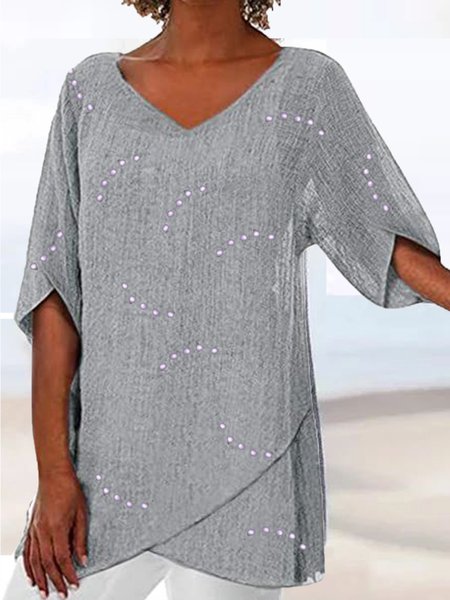 

Maniche Corte Casuale Camicie & Top, Grigio, Blouses & Shirts
