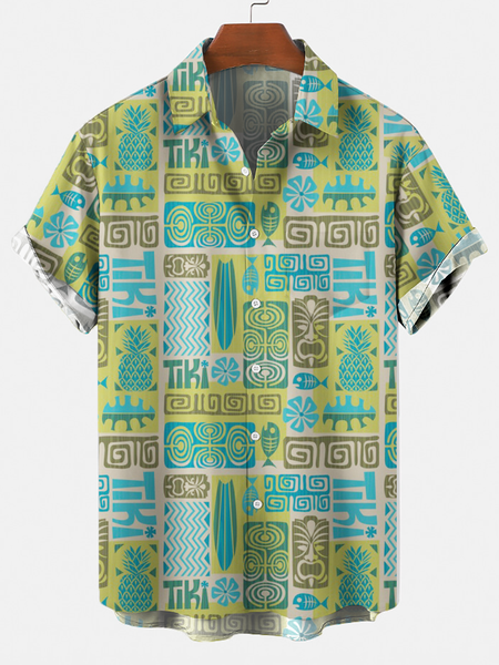 

Cotton-Blend Printed Shirt Collar Shirts, Green, Shirts ＆ Blouse