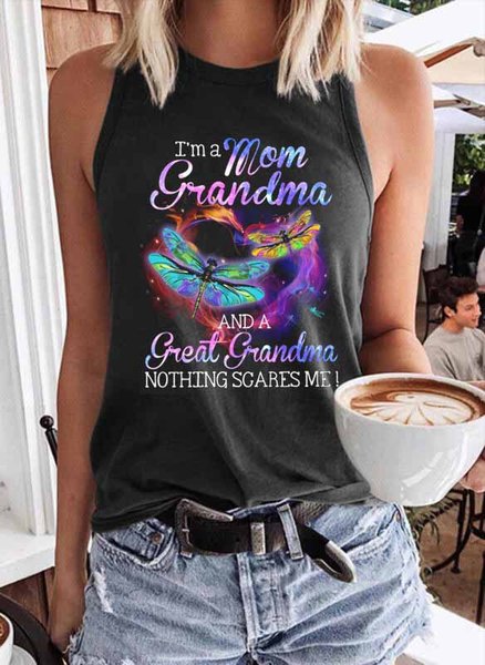 

Grandma Style Classic Graphic Casual Vest, Black, Tank Tops