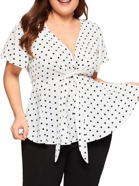 

Polka Dots Cotton Holiday Various colors Short Sleeve Tops, White, T-Shirts