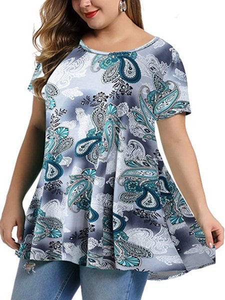 

Tribal Casual A-Line Short Sleeve Tops, Multicolor, T-Shirts