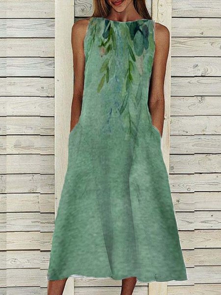 

Casuale Misto Cotone Girocollo Altalena Abito, Verde, Dresses